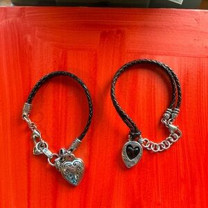 Brighton Women's Black and Brown Leather Bracelets with Heart Charms